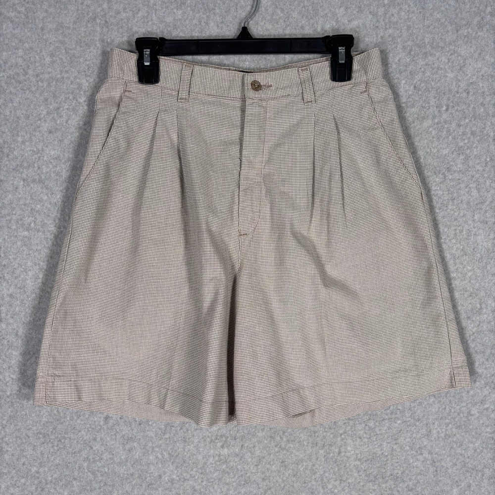 Vintage Lee Pleated Shorts Womens 14 Tan Houndstooth Old Money Preppy 80s 90s